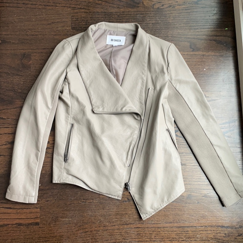 Taupe asymmetrical pleather jacket